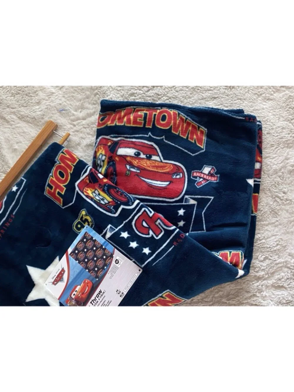 DISNEY Pixar CARS LIGHTNING MCQUEEN 95 Hometown Hero Throw Blanket 50” X 70” NEW